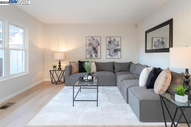 living room featuring light wood-type flooring