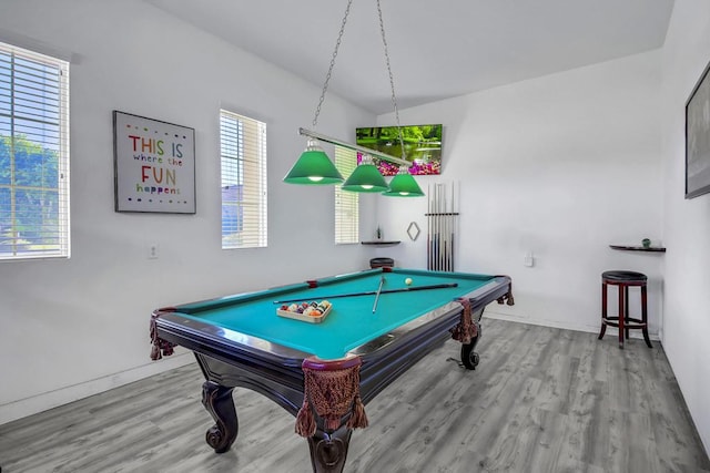 recreation room featuring wood-type flooring and billiards