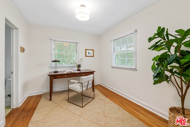 office area featuring light hardwood / wood-style flooring