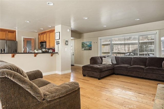 living room with light hardwood / wood-style flooring