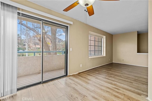 interior space featuring ceiling fan and light wood-type flooring