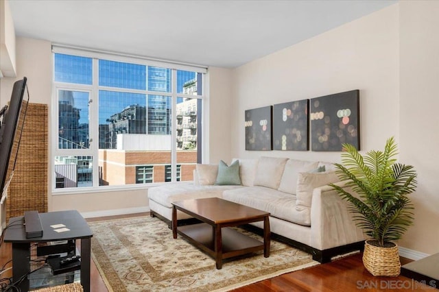 living room with hardwood / wood-style flooring