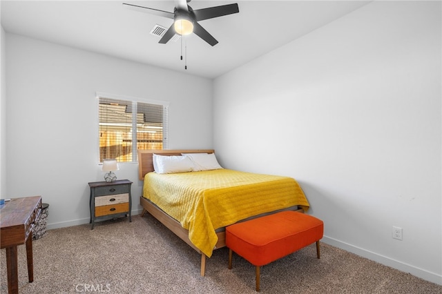 bedroom featuring ceiling fan and carpet flooring