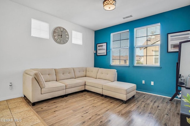 living room with wood-type flooring