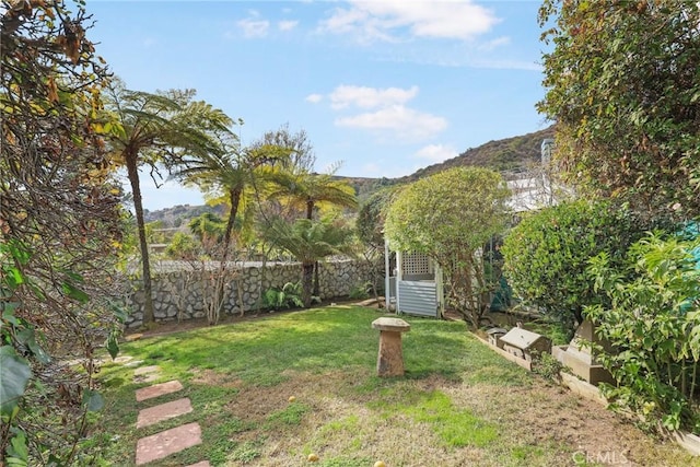 view of yard with a mountain view