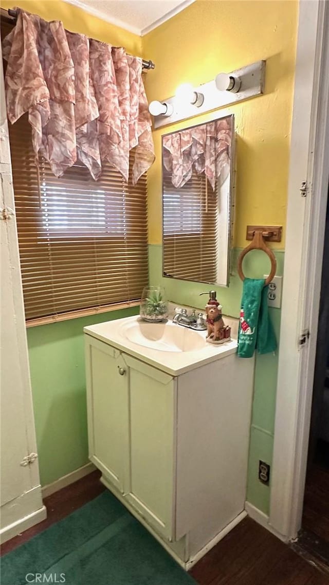 bathroom featuring hardwood / wood-style flooring and vanity