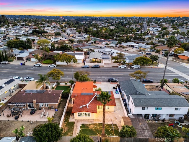 view of aerial view at dusk