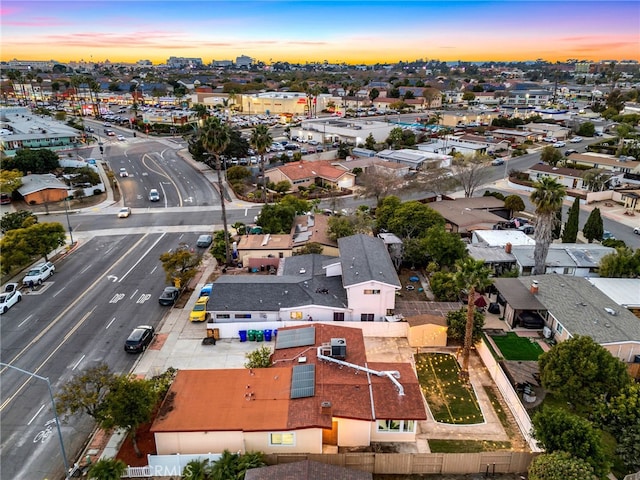 view of aerial view at dusk