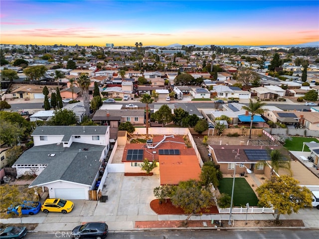 view of aerial view at dusk