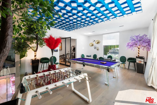 recreation room with light wood-type flooring