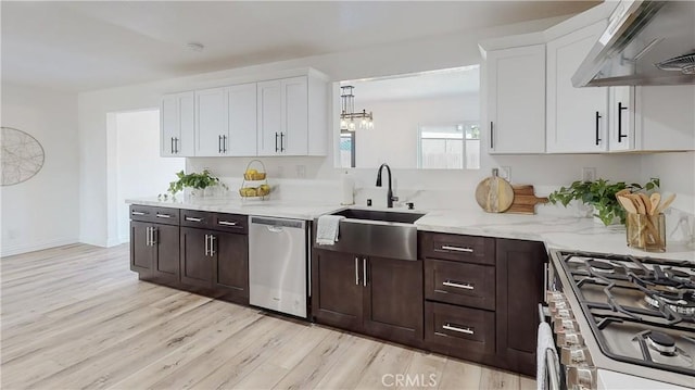 kitchen with white cabinetry, sink, stainless steel appliances, and exhaust hood