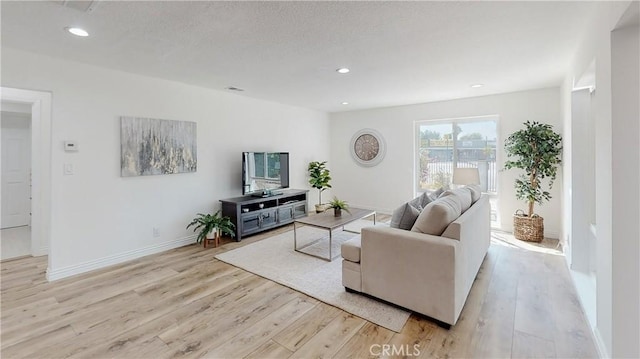 living room with light hardwood / wood-style flooring