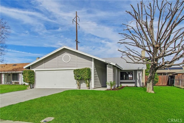 single story home with a garage and a front yard