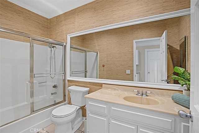 7230 Sarsaparilla Dr, Corona, CA 92881 - bathroom with vanity, toilet, combined bath / shower with glass door, and tile patterned flooring