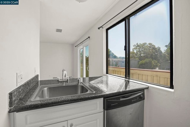 kitchen with white cabinetry, sink, and dishwasher