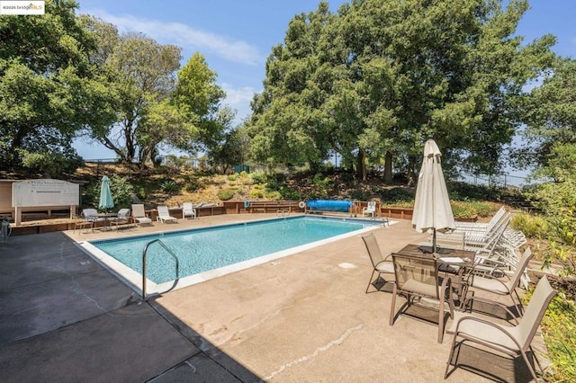 view of swimming pool with a patio