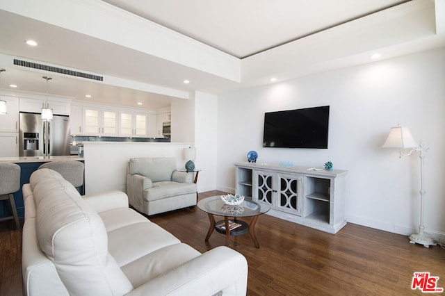 living room with dark wood-type flooring