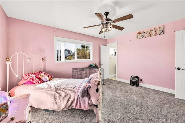 bedroom featuring carpet and ceiling fan