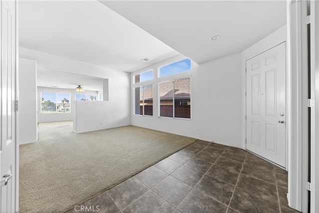 interior space featuring dark colored carpet