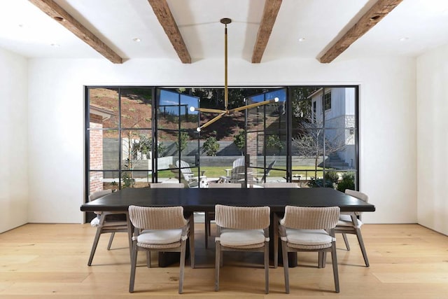 6260 Waverly Ave, La Jolla, CA 92037 - dining room featuring beam ceiling, a sunroom, and light wood-style flooring