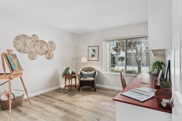 office with light hardwood / wood-style flooring