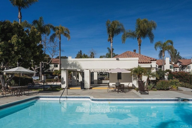 view of swimming pool featuring a patio