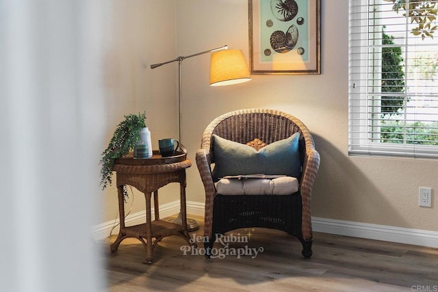 sitting room with hardwood / wood-style flooring