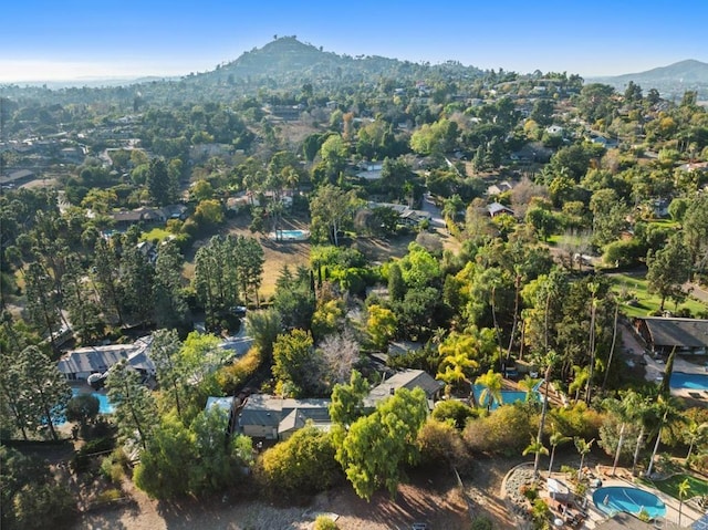 drone / aerial view featuring a mountain view