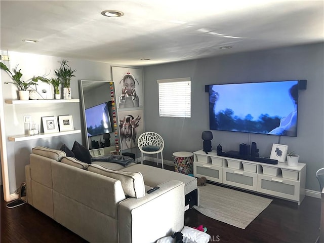 living room featuring dark hardwood / wood-style flooring