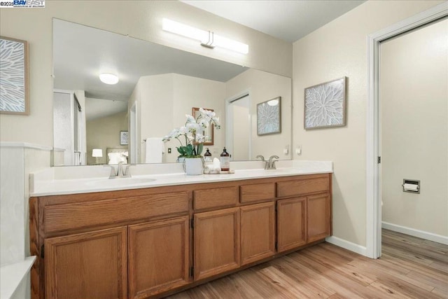 bathroom with wood-type flooring and vanity