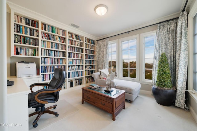 office area with light colored carpet