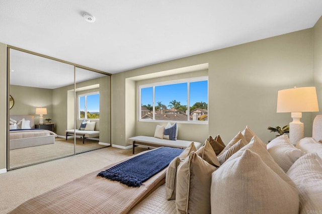 bedroom featuring carpet flooring and a closet