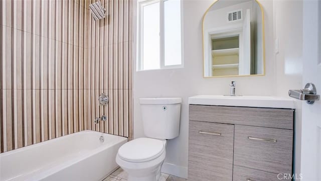 full bathroom featuring vanity,  shower combination, and toilet