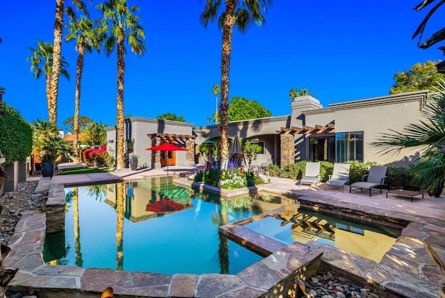 view of pool featuring a pergola and a patio area