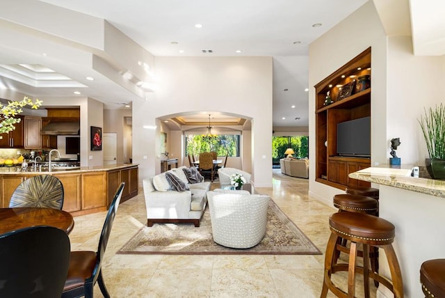 living room with sink