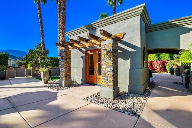 exterior space with a pergola