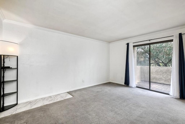 spare room with light carpet and ornamental molding