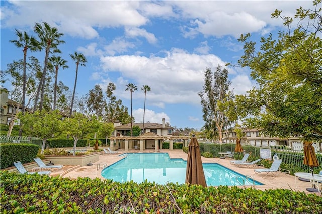 view of swimming pool featuring a patio area