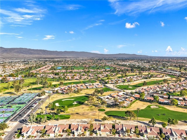 drone / aerial view featuring a mountain view