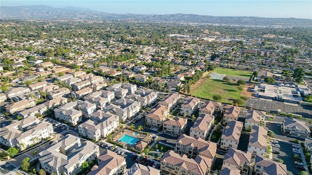 drone / aerial view featuring a mountain view