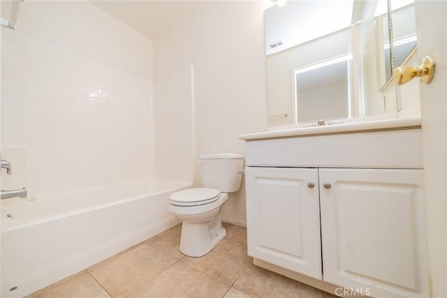 full bathroom featuring vanity, shower / tub combination, tile patterned floors, and toilet