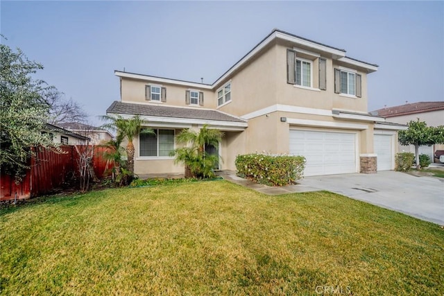 view of front property featuring a garage and a front lawn