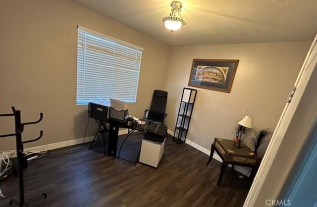 home office featuring dark hardwood / wood-style flooring