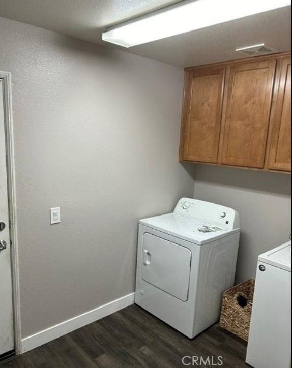 laundry room featuring dark hardwood / wood-style flooring and cabinets