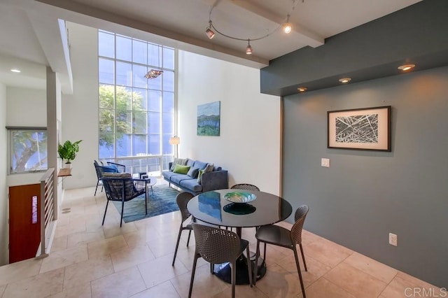 dining room with track lighting