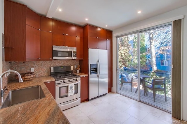 kitchen featuring appliances with stainless steel finishes, sink, and backsplash