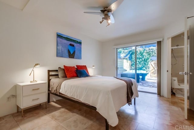 tiled bedroom with access to exterior