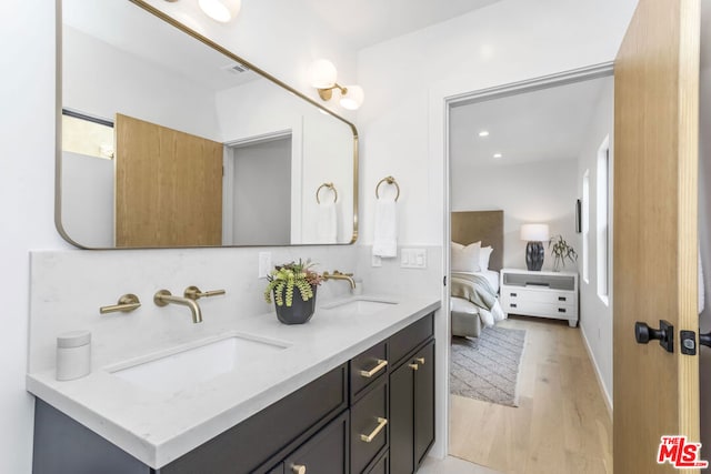 bathroom with wood-type flooring and vanity