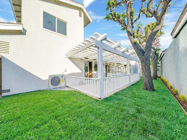 view of yard featuring a pergola and ac unit