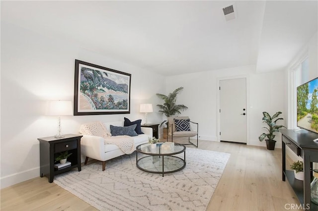 living room with light hardwood / wood-style flooring